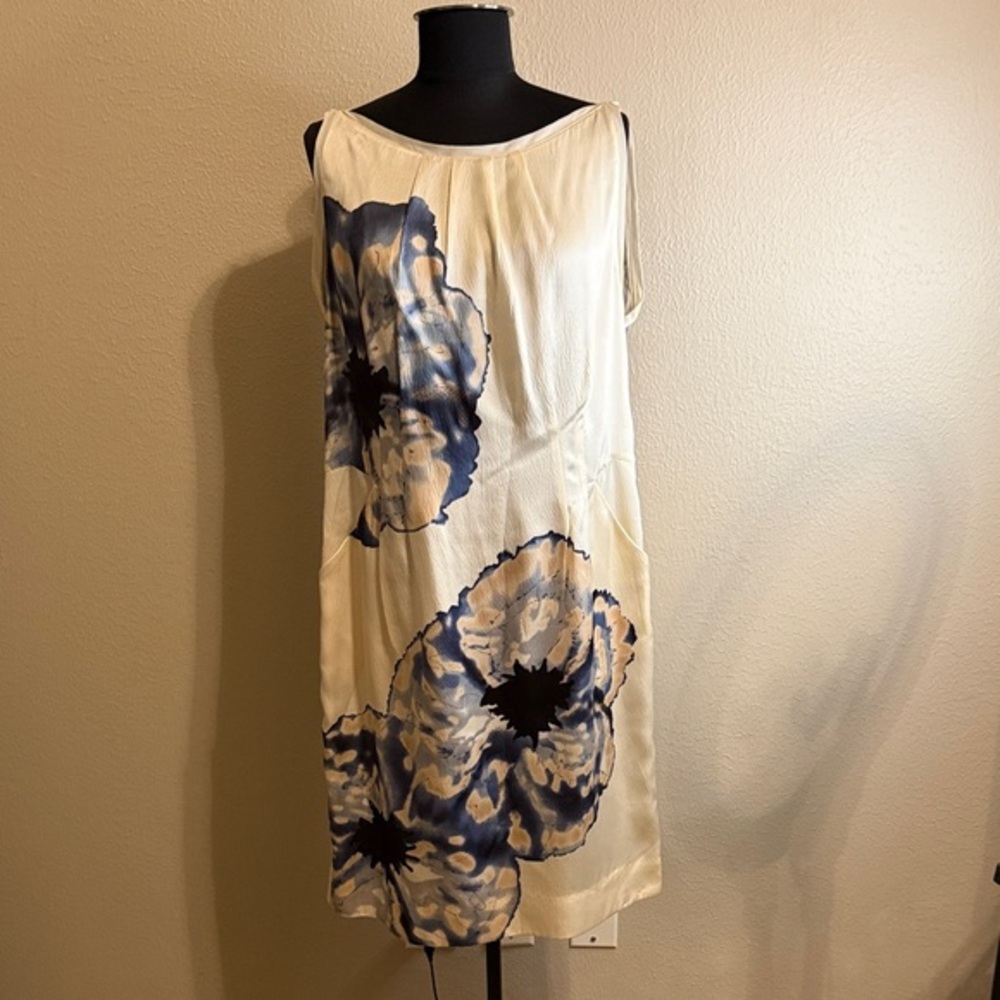 Diane Von Furstenberg Cream and Blue Floral Midi Dress
